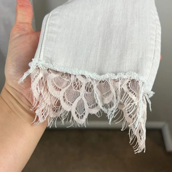 Mother Looker Dagger Lace Trim Ankle Skinny Jeans Size 26 Blush Pink High Waist - Picture 8 of 13